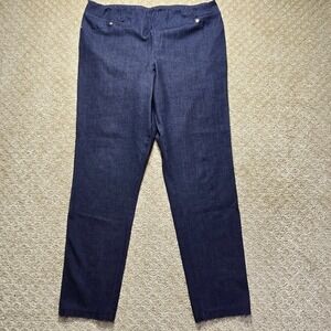 Karl Lagerfeld Paris Women's Large Navy Pull On Stretch Pants Slim Straight Leg